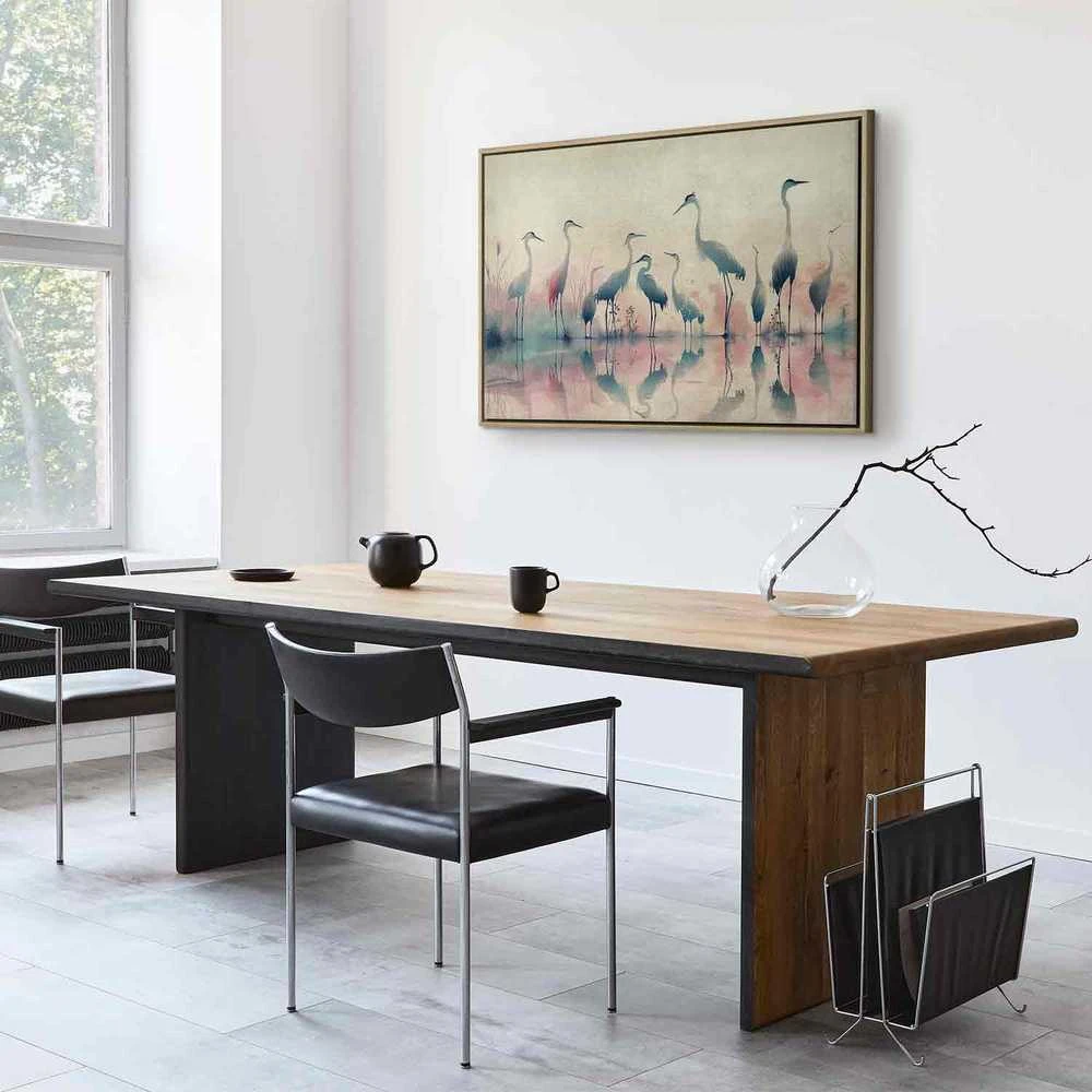 Artgeist Paveikslas - Birds by the lake - herons painted in watercolour in delicate pilkas and pink colours