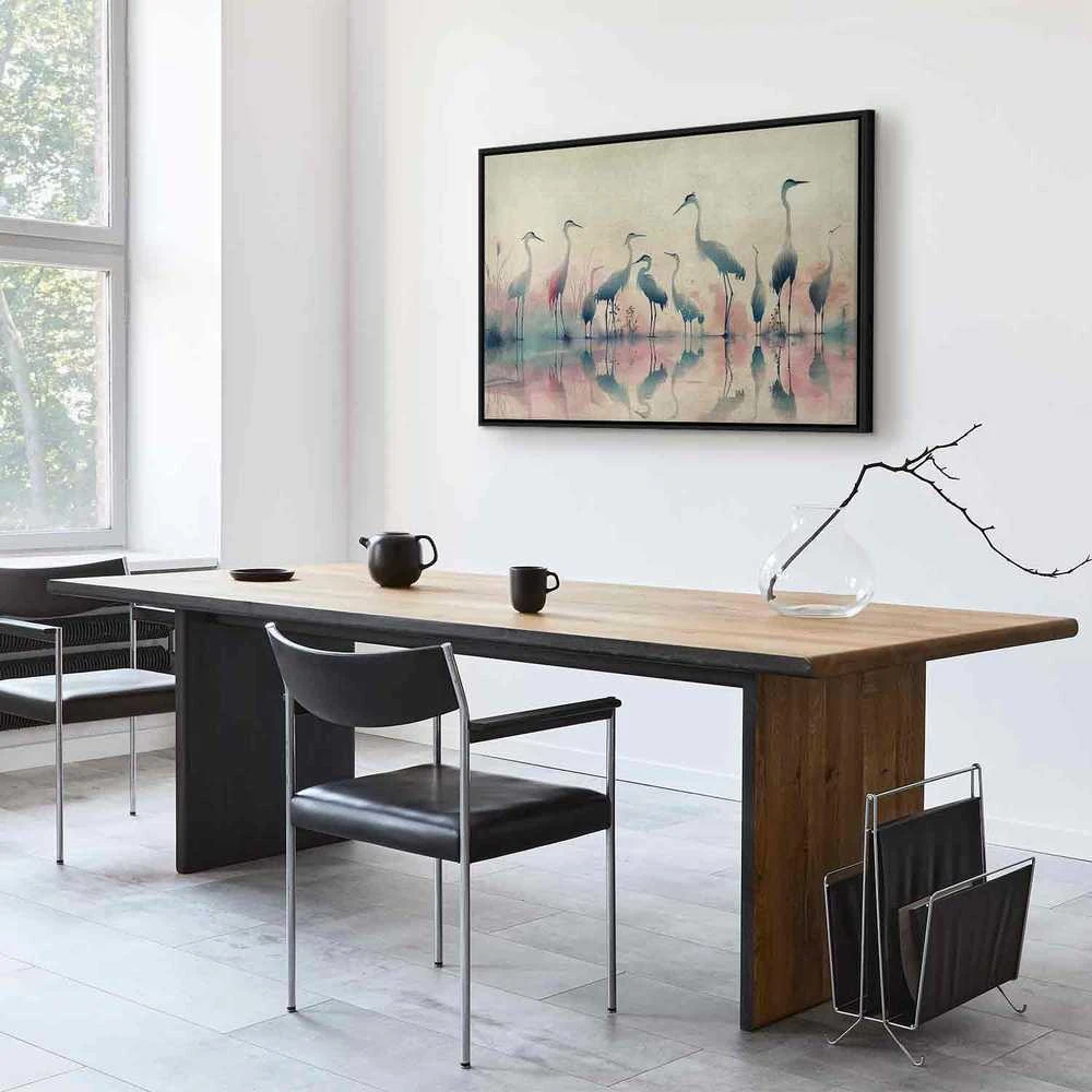 Artgeist Paveikslas - Birds by the lake - herons painted in watercolour in delicate pilkas and pink colours