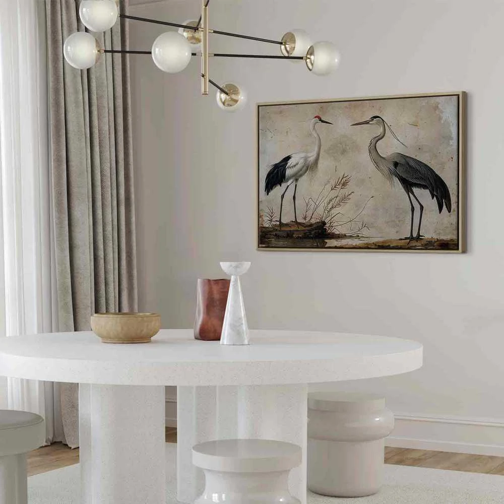 Artgeist Paveikslas - Birds from an old engraving - vintage-style illustration depicting a heron and a crane