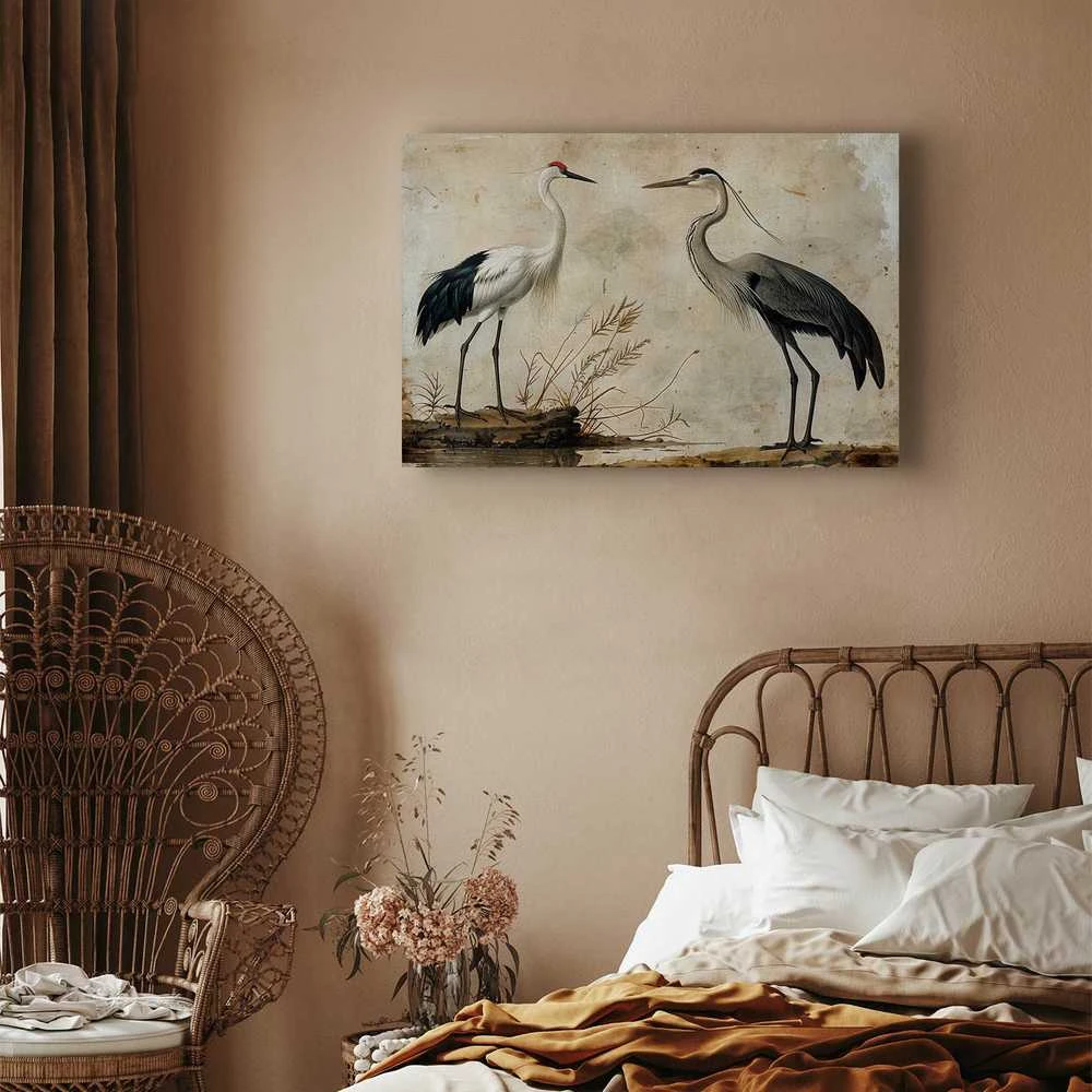 Artgeist Paveikslas - Birds from an old engraving - vintage-style illustration depicting a heron and a crane