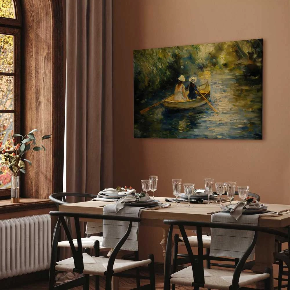 Artgeist Paveikslas - Boat crossing - painting of two women sailing a boat on a river