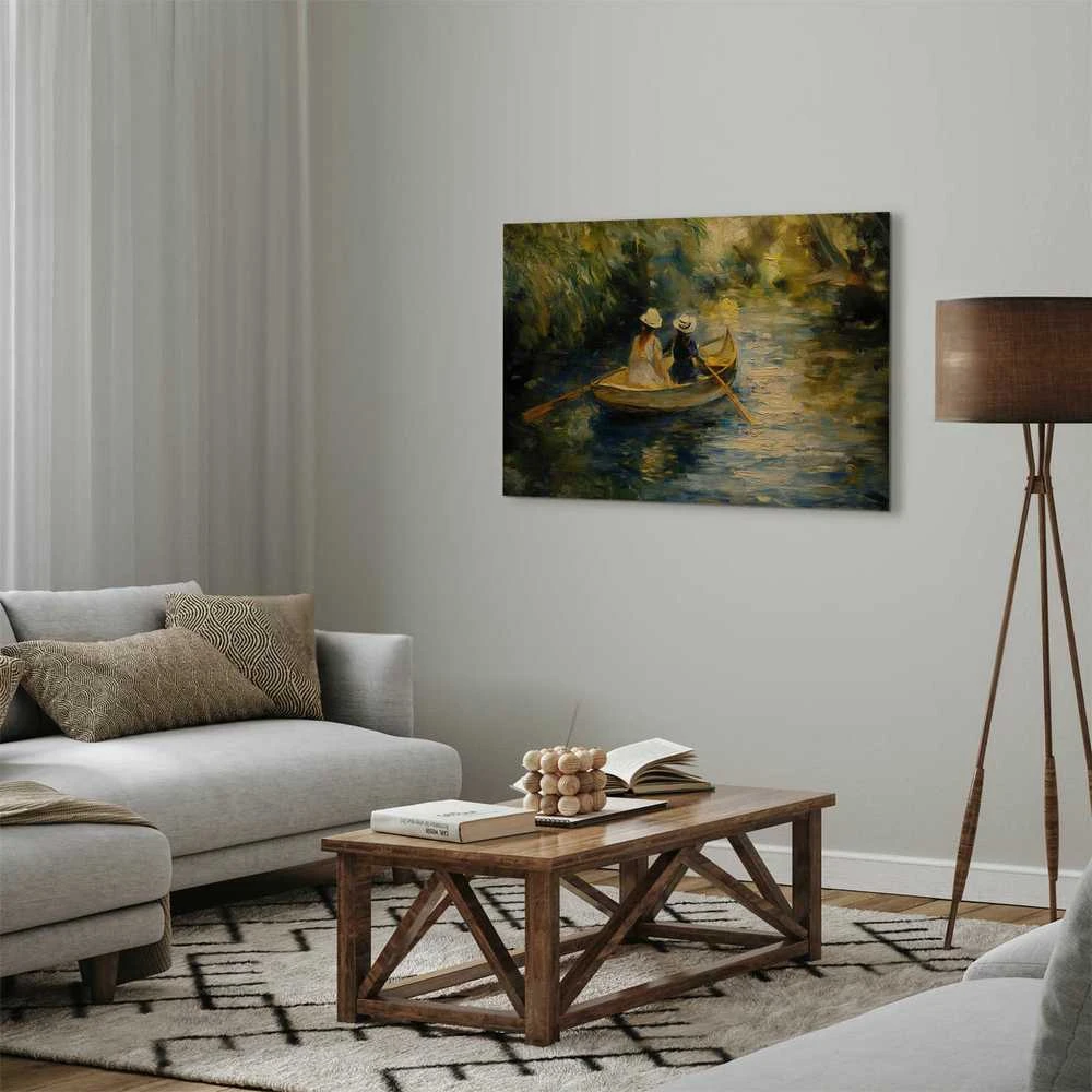 Artgeist Paveikslas - Boat crossing - painting of two women sailing a boat on a river