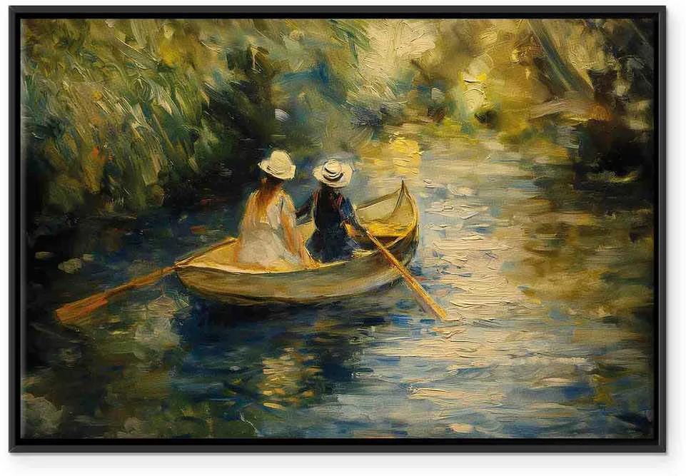 Artgeist Paveikslas - Boat crossing - painting of two women sailing a boat on a river