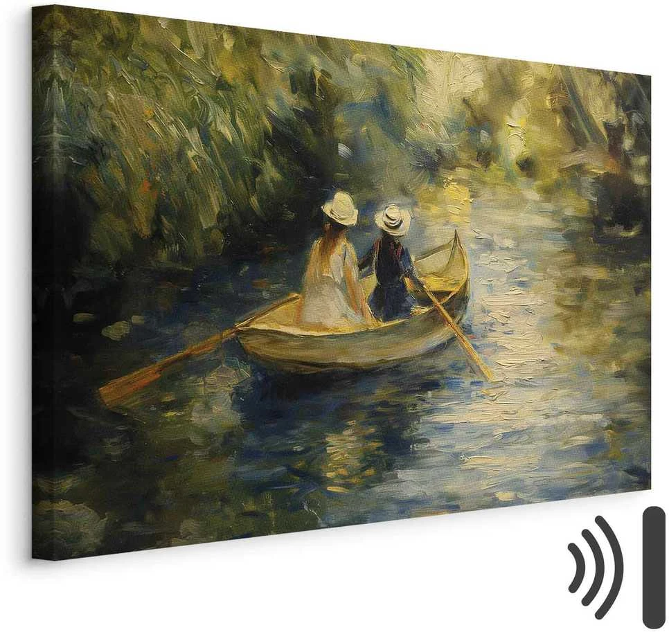 Artgeist Paveikslas - Boat crossing - painting of two women sailing a boat on a river