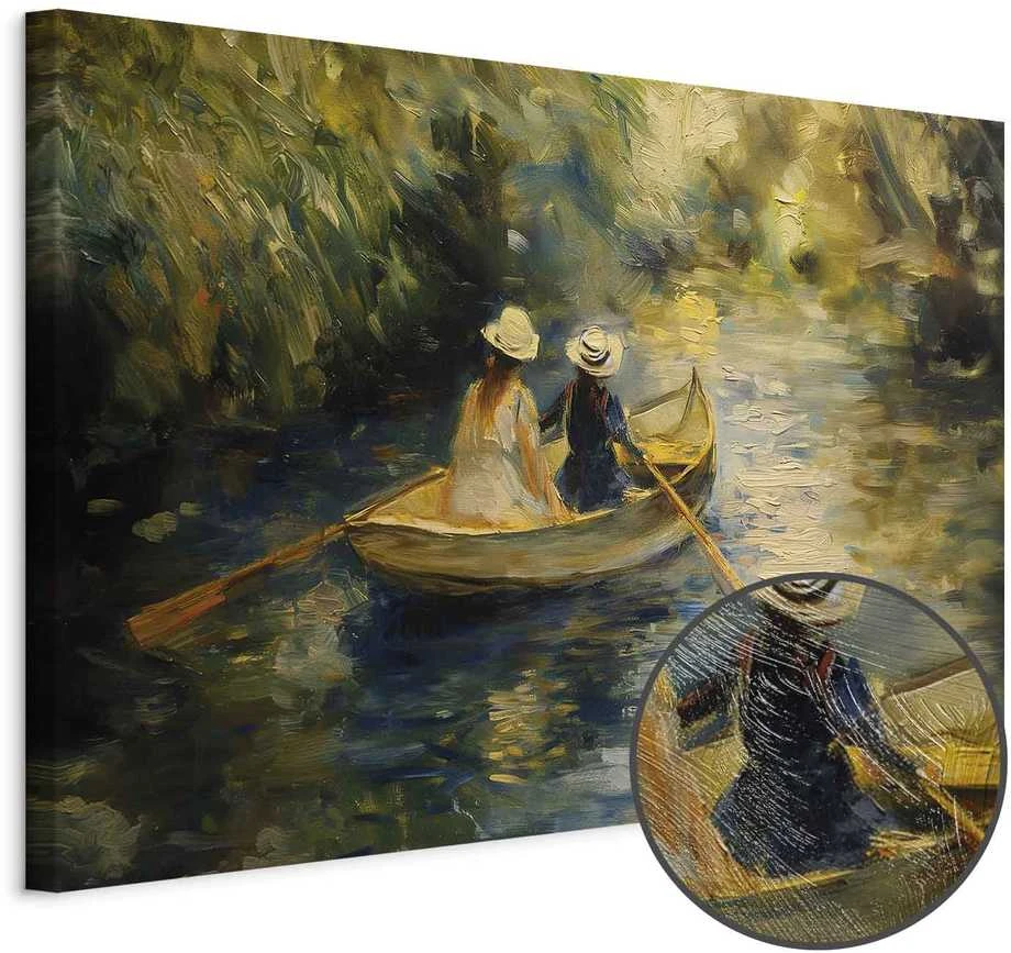 Artgeist Paveikslas - Boat crossing - painting of two women sailing a boat on a river