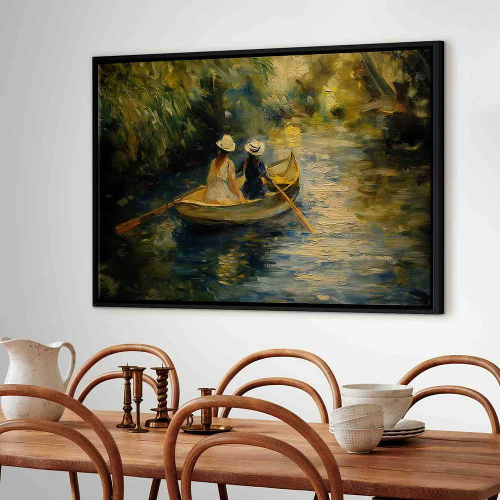 Artgeist Paveikslas - Boat crossing - painting of two women sailing a boat on a river