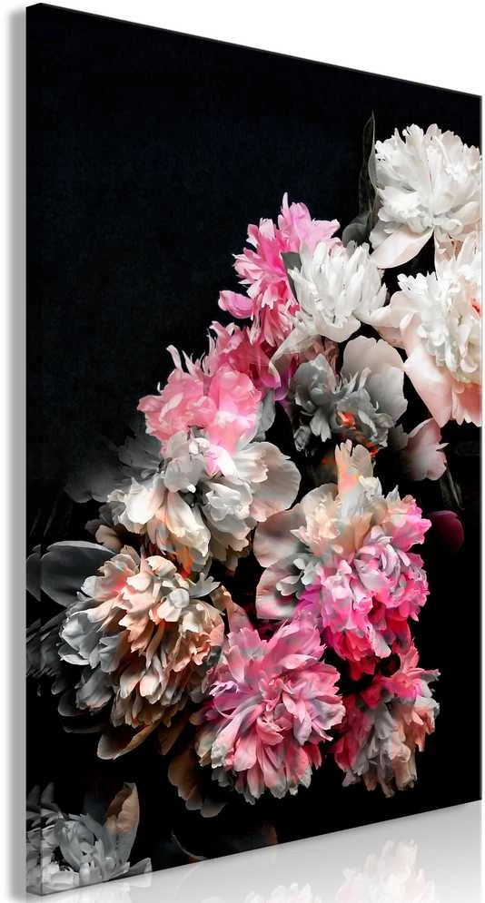 Artgeist Paveikslas - Peony Charm (1-part) - Colorful Bouquet on Juodas Background