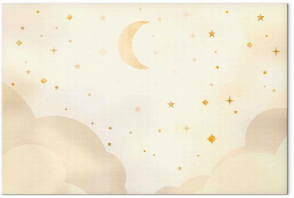 Artgeist Paveikslas - Bright Night - Moon Accompanied by Many Stars on a Light Background