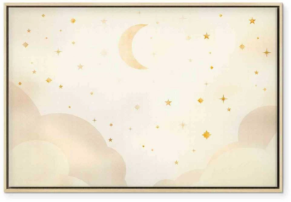 Artgeist Paveikslas - Bright Night - Moon Accompanied by Many Stars on a Light Background
