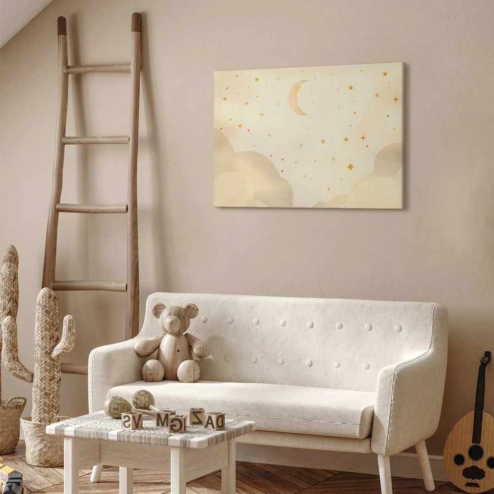 Artgeist Paveikslas - Bright Night - Moon Accompanied by Many Stars on a Light Background