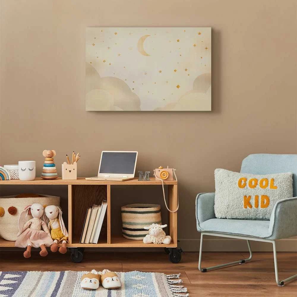 Artgeist Paveikslas - Bright Night - Moon Accompanied by Many Stars on a Light Background