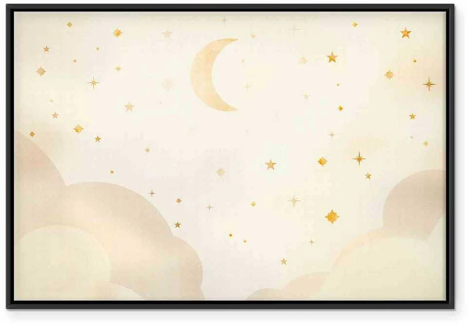 Artgeist Paveikslas - Bright Night - Moon Accompanied by Many Stars on a Light Background