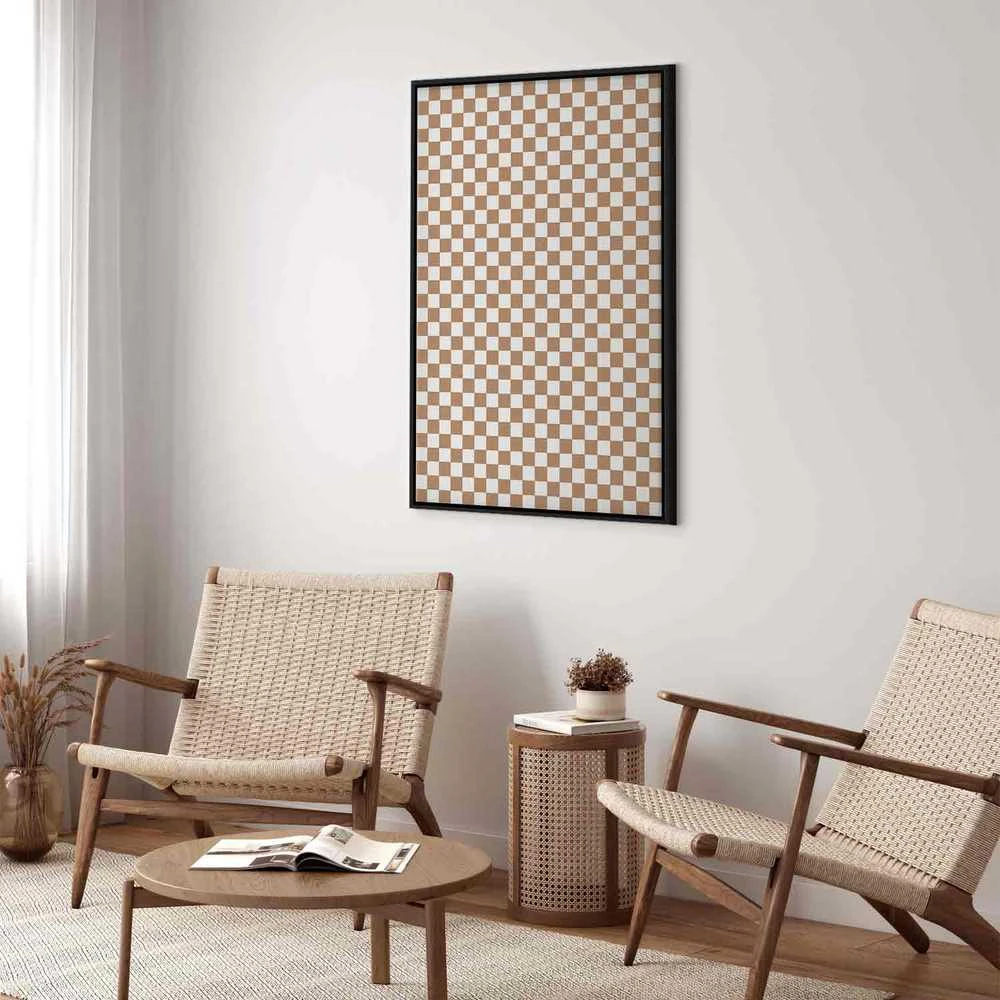 Artgeist Paveikslas - Checkerboard Pattern - Brown-Baltas Grid with a Subtle Noise