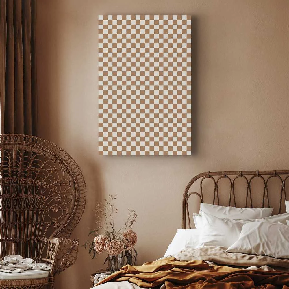 Artgeist Paveikslas - Checkerboard Pattern - Brown-Baltas Grid with a Subtle Noise