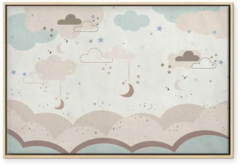 Artgeist Paveikslas - Cloudy Night Sky - Moons in Brown and rusvai gelsvas Hues Among Clouds and Numerous Little Stars on a Light Background