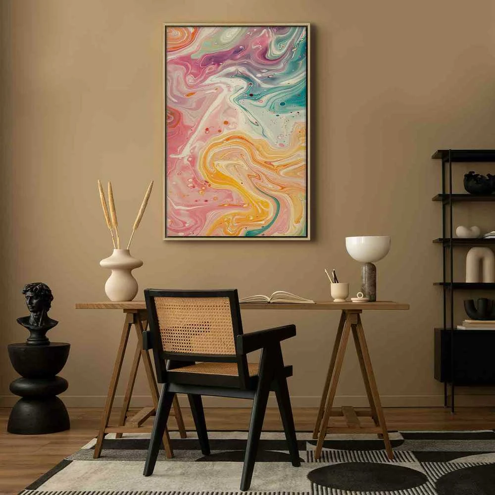 Artgeist Paveikslas - Colorful Chaos - Dynamic Shapes in Shades of Rožinė Geltona and Mėlyna