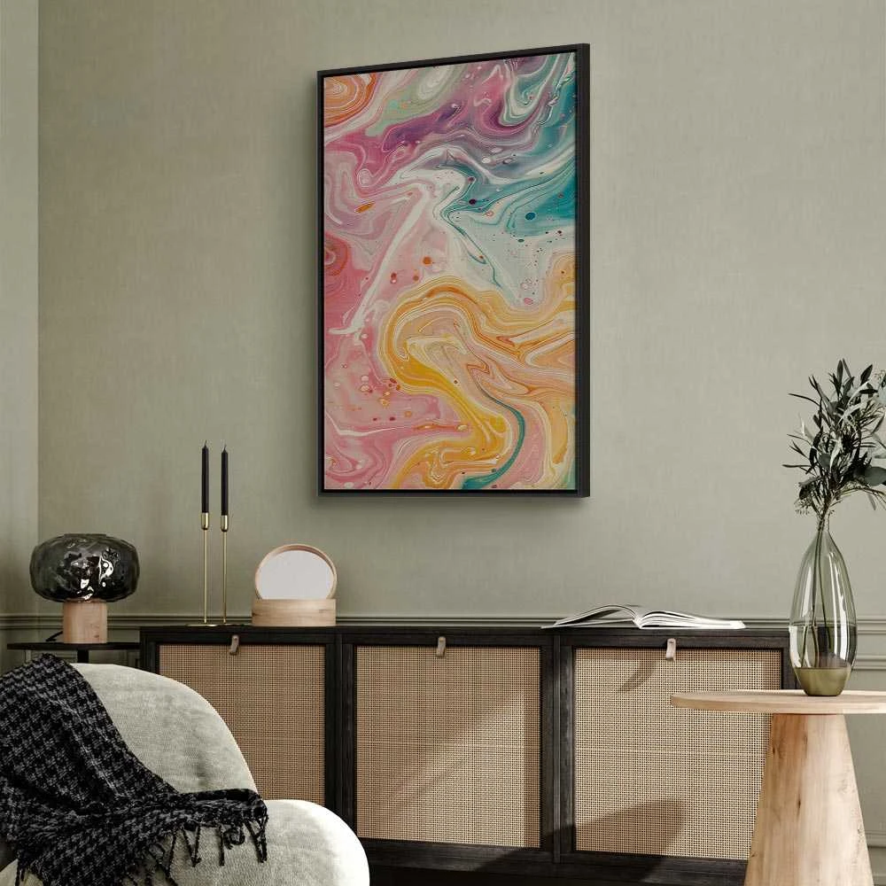 Artgeist Paveikslas - Colorful Chaos - Dynamic Shapes in Shades of Rožinė Geltona and Mėlyna