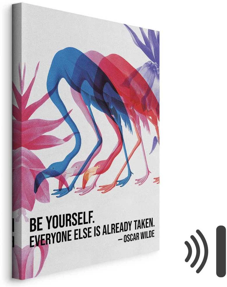 Artgeist Paveikslas - Colorful Flamingos - Inspirational Quote with Colorful Bird Silhouettes