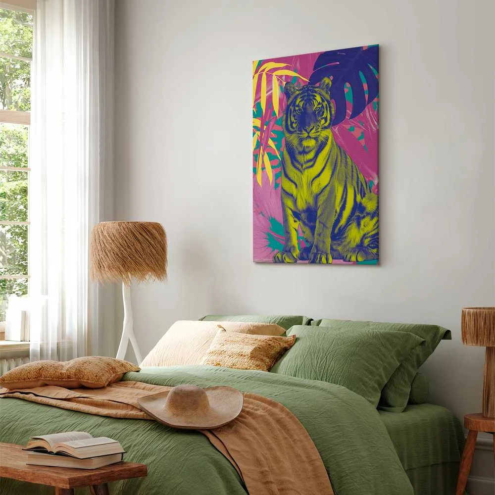 Artgeist Paveikslas - Colorful Tiger - Intense Colors of a Tiger Surrounded by Tropical Plants