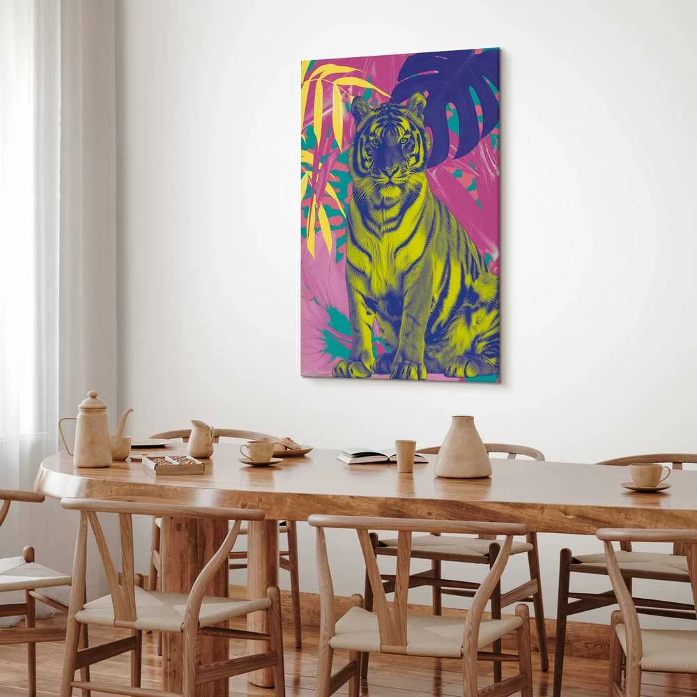 Artgeist Paveikslas - Colorful Tiger - Intense Colors of a Tiger Surrounded by Tropical Plants