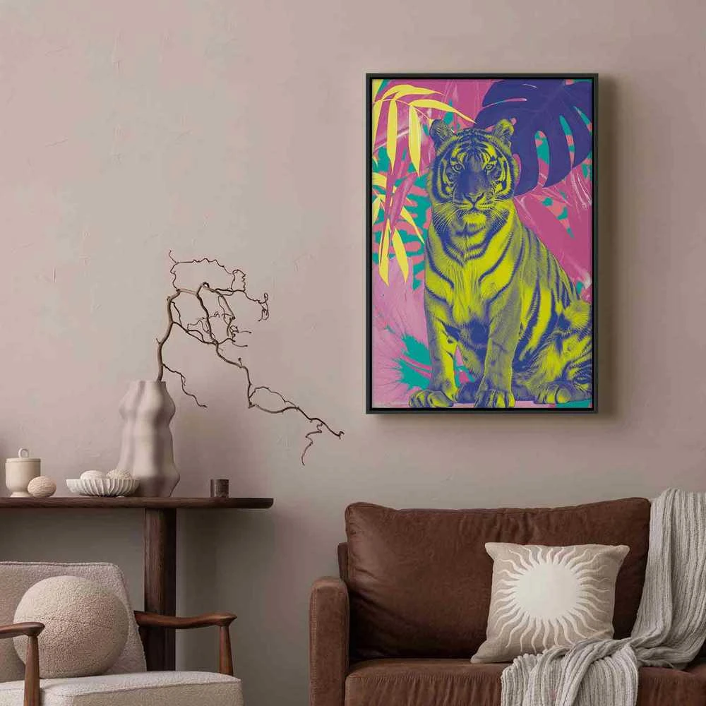 Artgeist Paveikslas - Colorful Tiger - Intense Colors of a Tiger Surrounded by Tropical Plants
