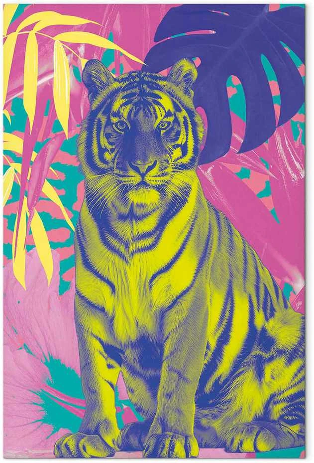 Artgeist Paveikslas - Colorful Tiger - Intense Colors of a Tiger Surrounded by Tropical Plants