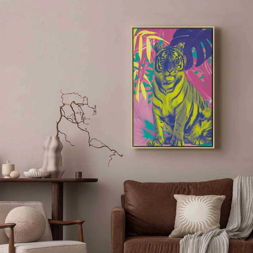 Artgeist Paveikslas - Colorful Tiger - Intense Colors of a Tiger Surrounded by Tropical Plants