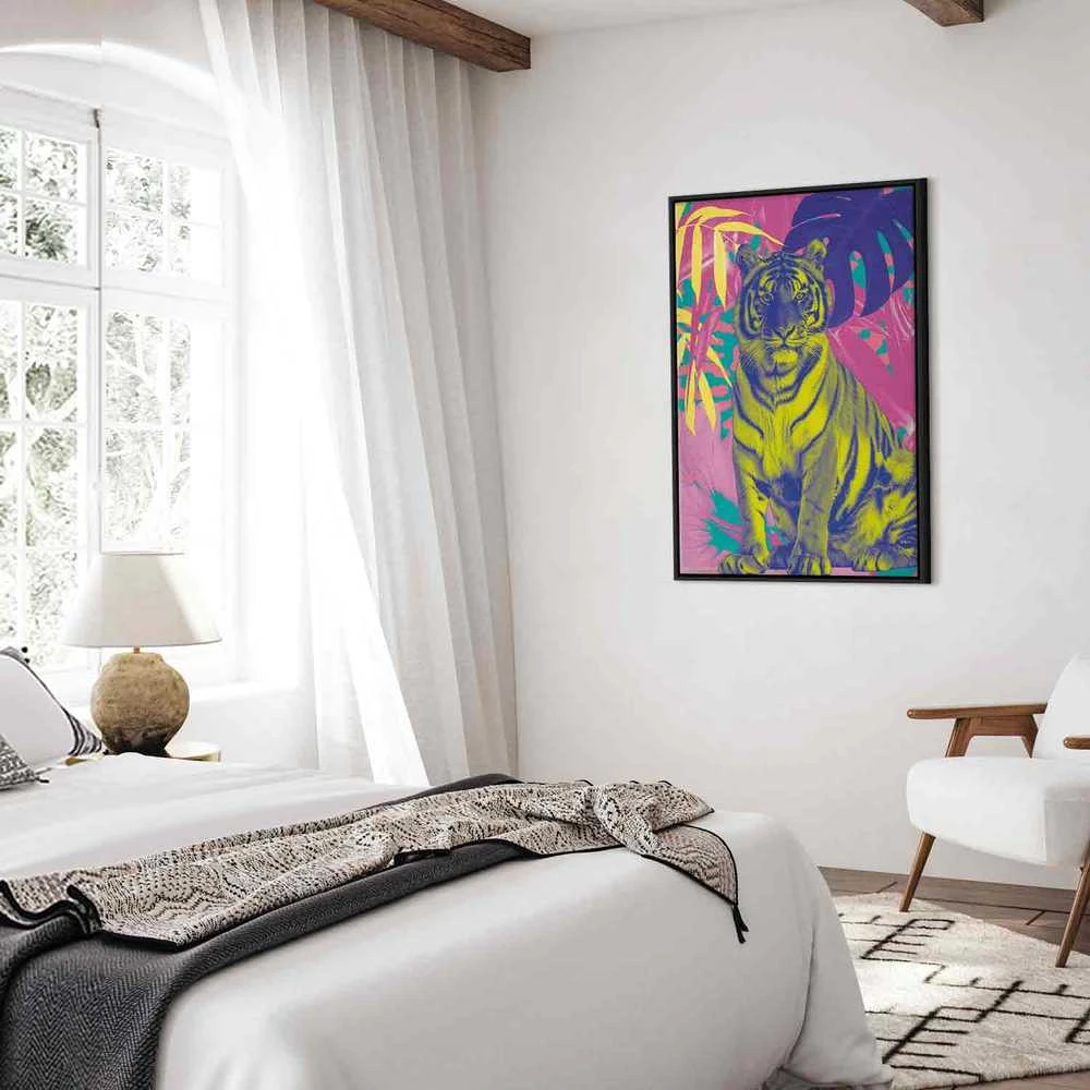 Artgeist Paveikslas - Colorful Tiger - Intense Colors of a Tiger Surrounded by Tropical Plants