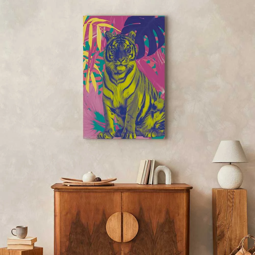 Artgeist Paveikslas - Colorful Tiger - Intense Colors of a Tiger Surrounded by Tropical Plants