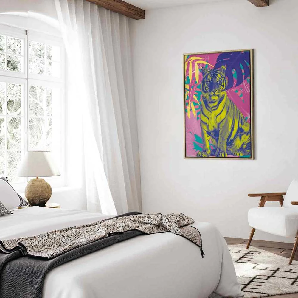 Artgeist Paveikslas - Colorful Tiger - Intense Colors of a Tiger Surrounded by Tropical Plants
