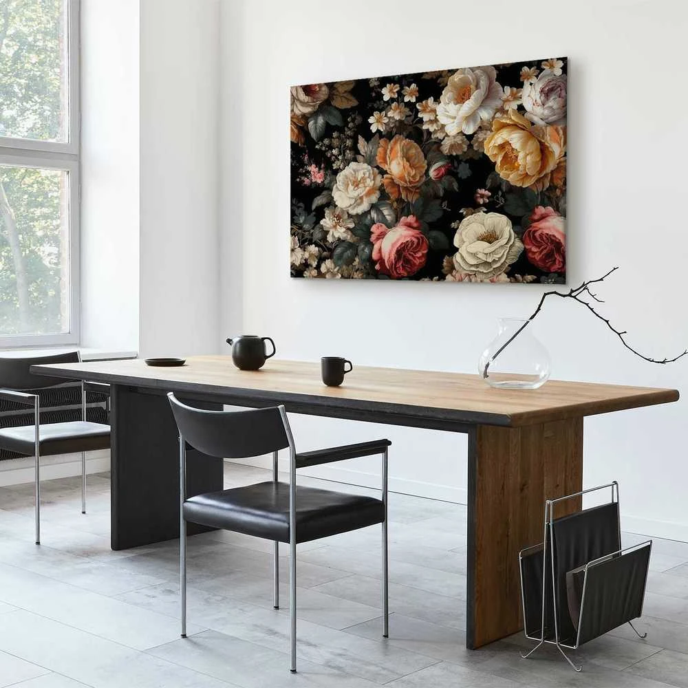 Artgeist Paveikslas - Colourful flowers on a juodas background