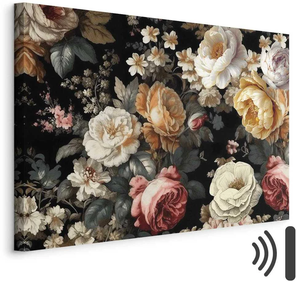 Artgeist Paveikslas - Colourful flowers on a juodas background