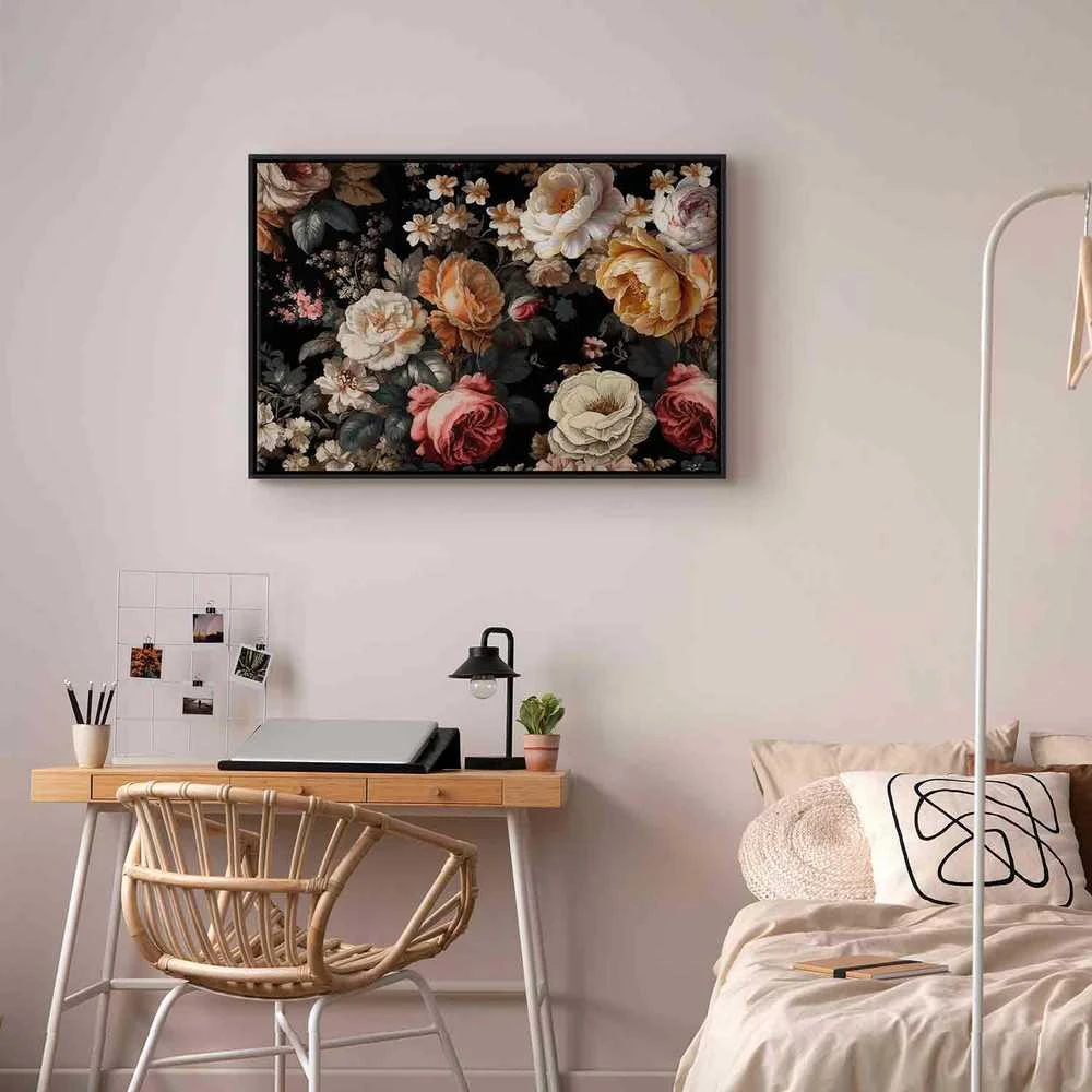 Artgeist Paveikslas - Colourful flowers on a juodas background