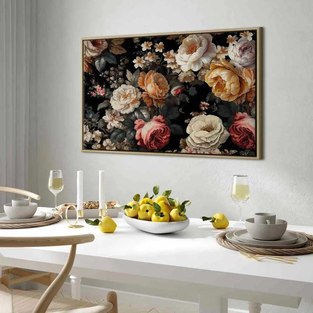 Artgeist Paveikslas - Colourful flowers on a juodas background