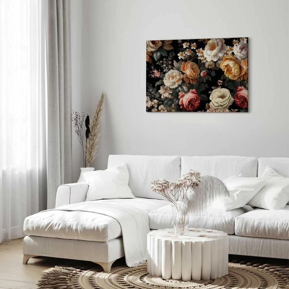Artgeist Paveikslas - Colourful flowers on a juodas background