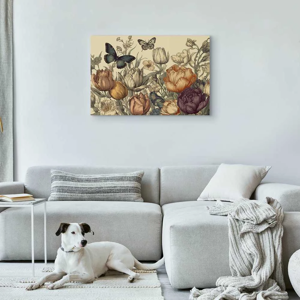 Artgeist Paveikslas - Colourful tulips on a cream background
