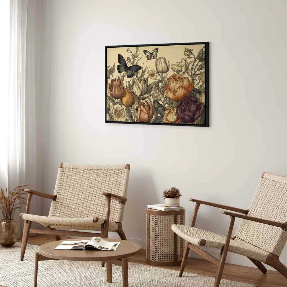Artgeist Paveikslas - Colourful tulips on a cream background