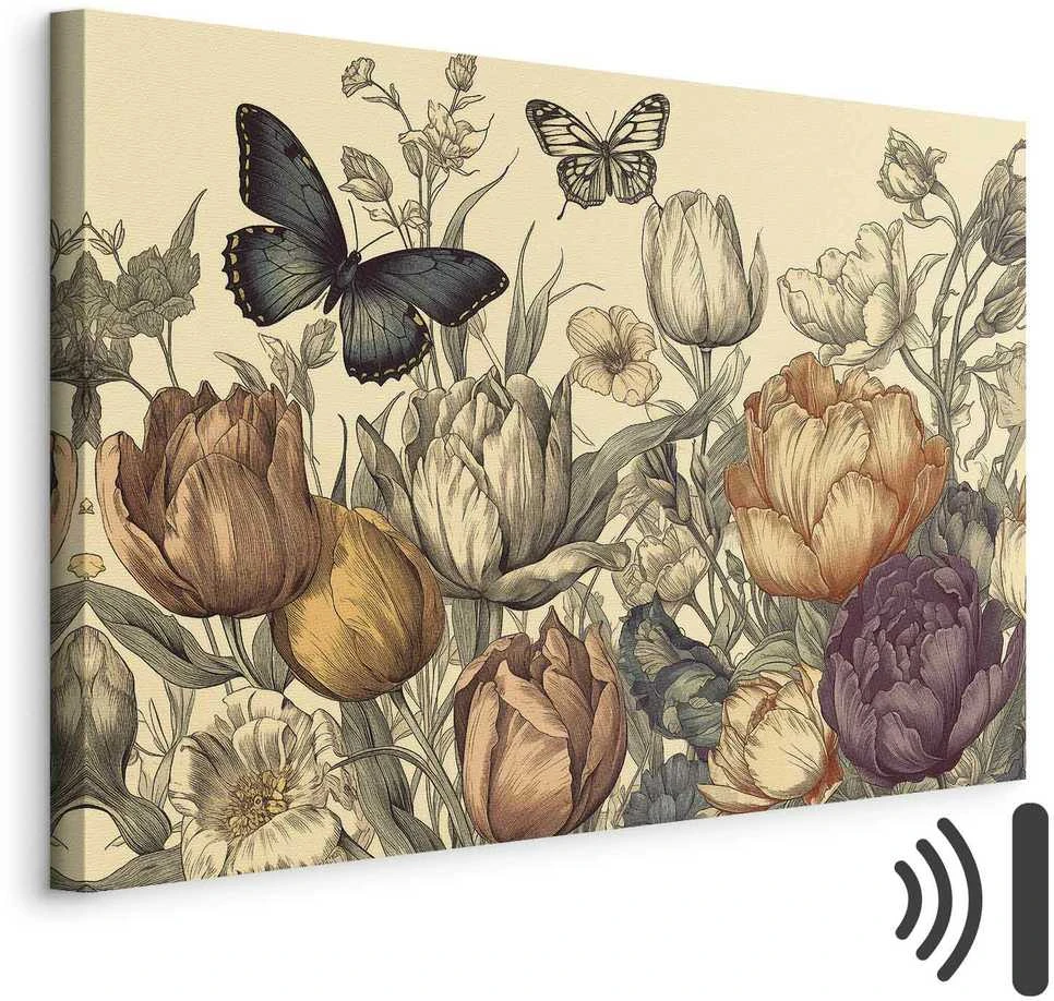 Artgeist Paveikslas - Colourful tulips on a cream background