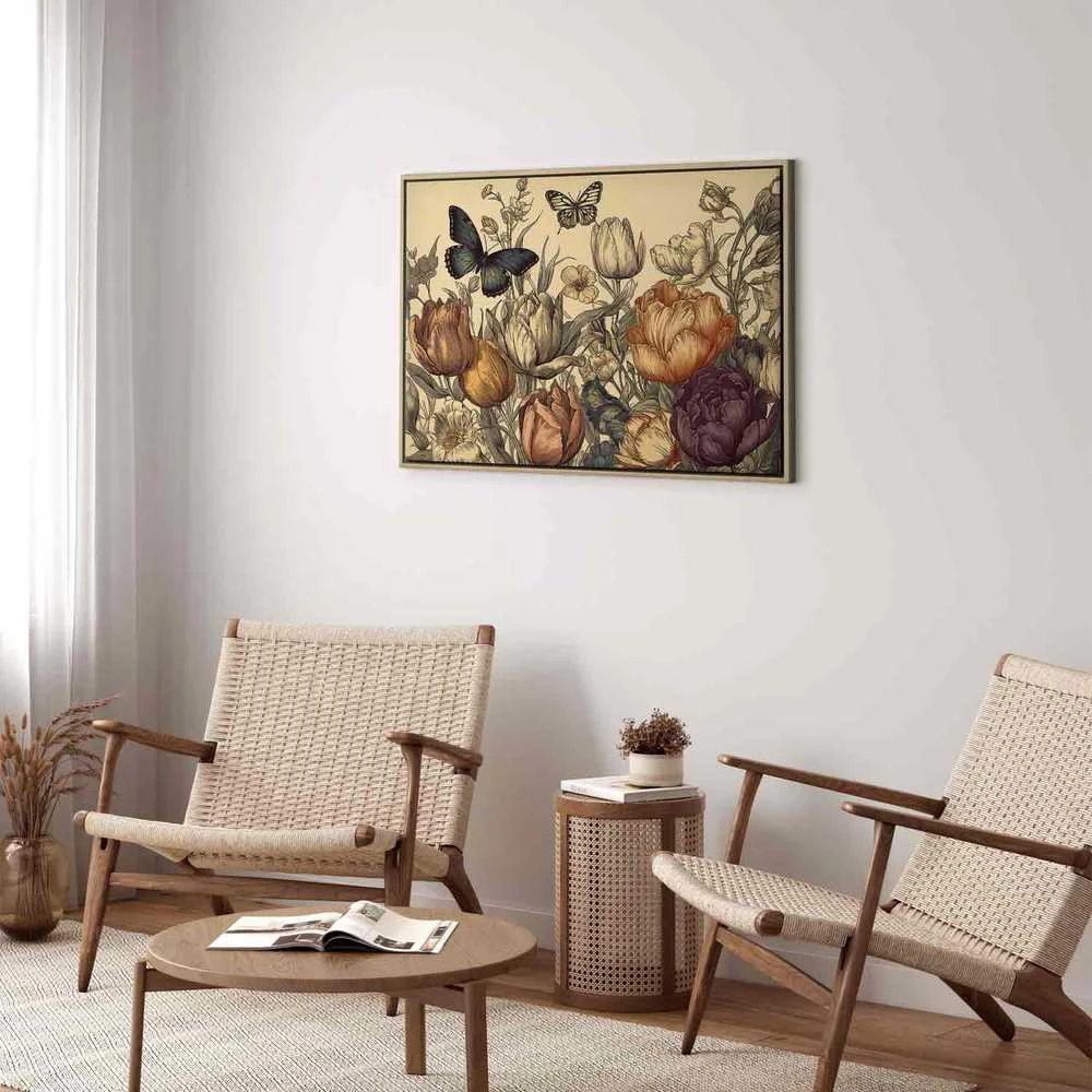 Artgeist Paveikslas - Colourful tulips on a cream background