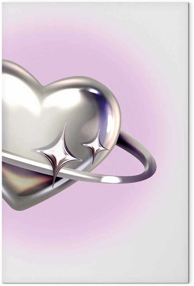 Artgeist Paveikslas - Cosmic Heart - Sidabrinis Heart with a Ring on a Violetinė Background