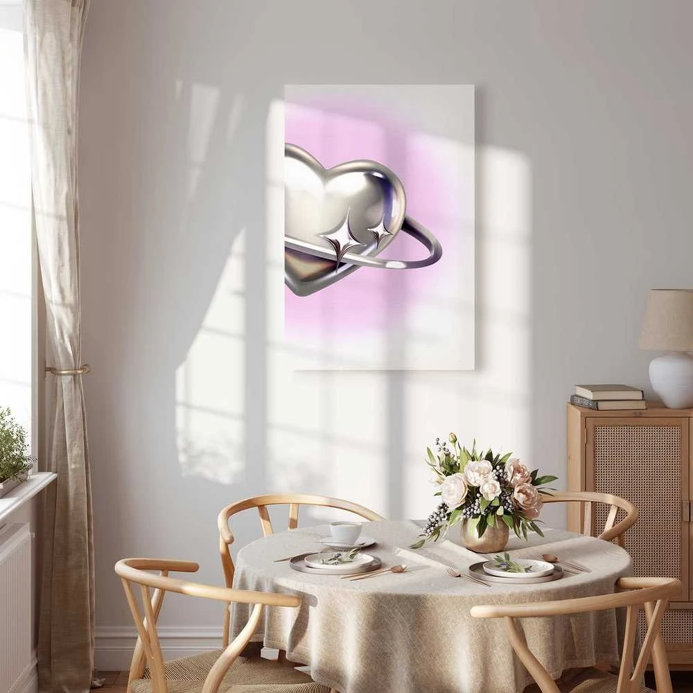 Artgeist Paveikslas - Cosmic Heart - Sidabrinis Heart with a Ring on a Violetinė Background