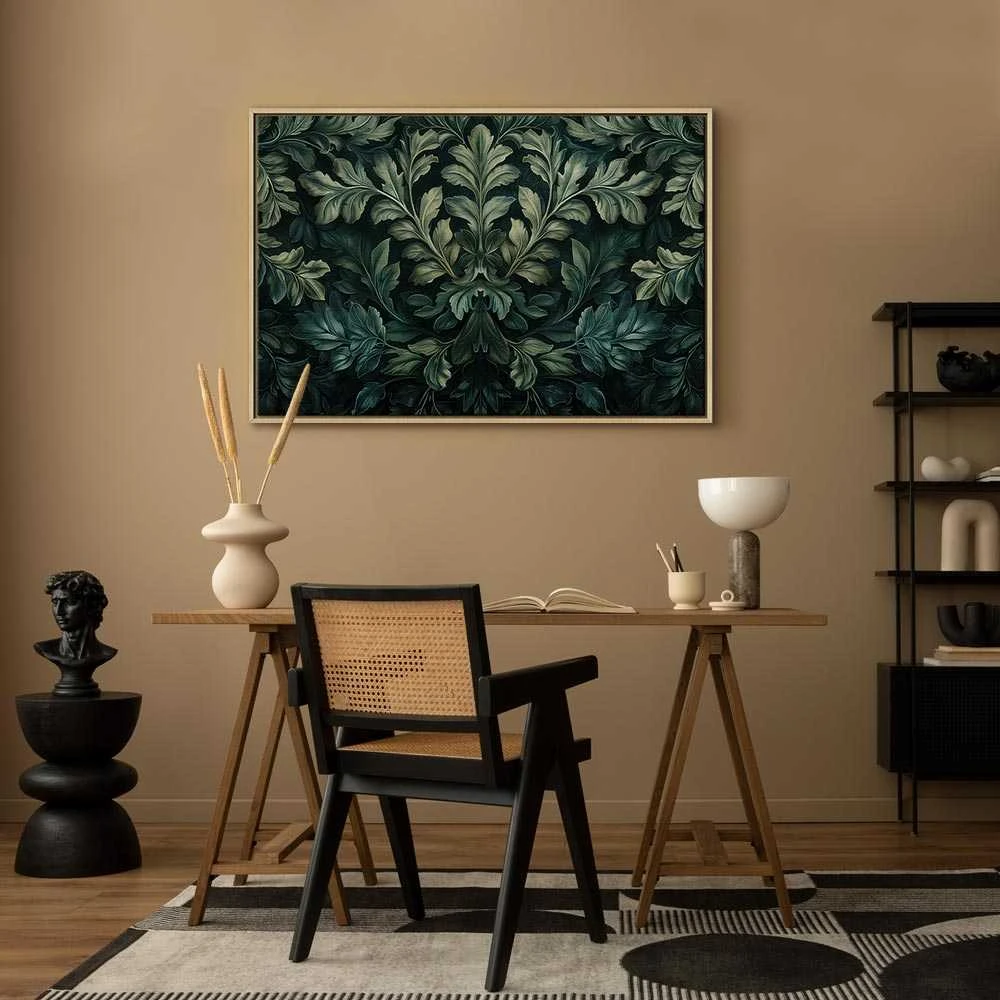 Artgeist Paveikslas - Dark Žalias Victorian Leaves: Botanical Carved Composition