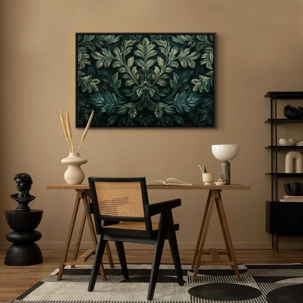 Artgeist Paveikslas - Dark Žalias Victorian Leaves: Botanical Carved Composition