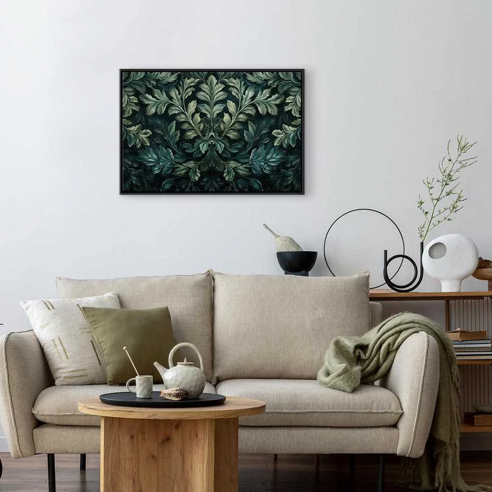 Artgeist Paveikslas - Dark Žalias Victorian Leaves: Botanical Carved Composition