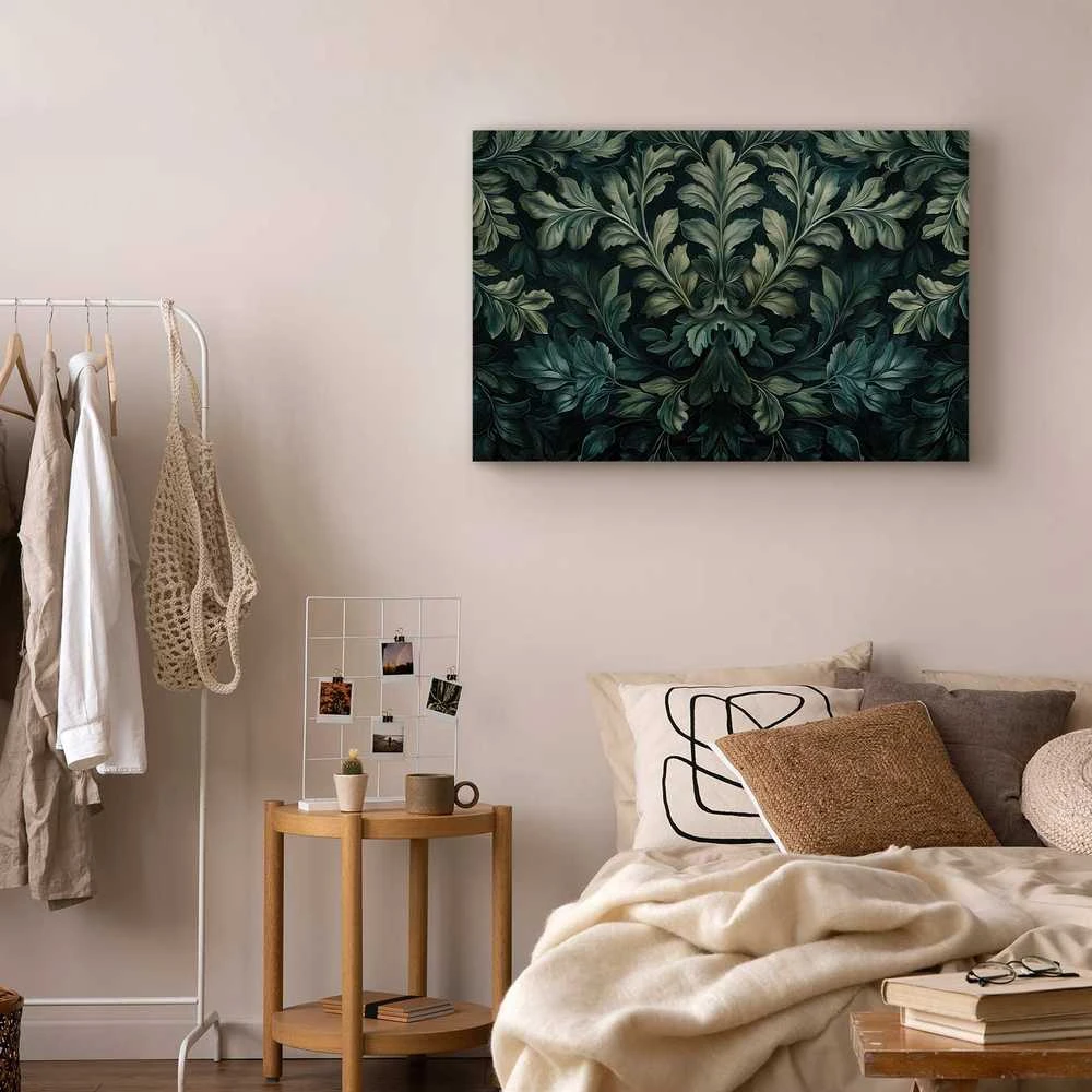 Artgeist Paveikslas - Dark Žalias Victorian Leaves: Botanical Carved Composition