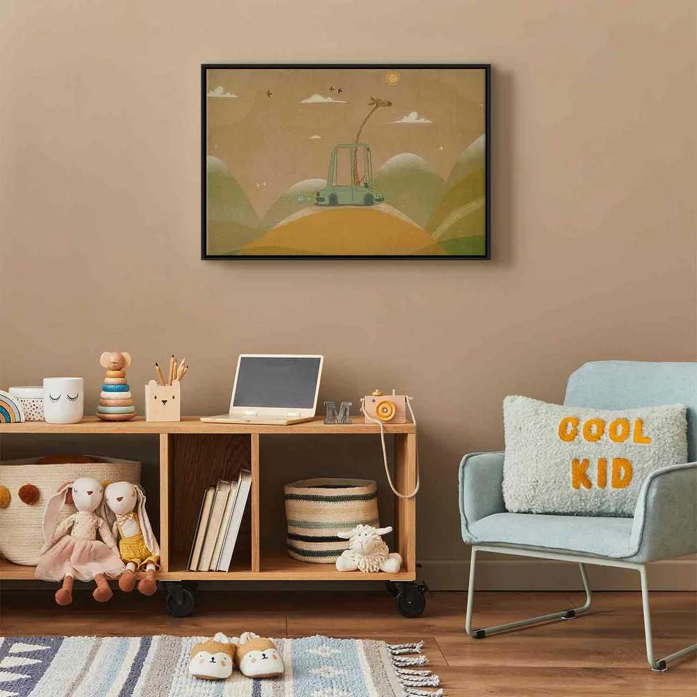 Artgeist Paveikslas - Dreamy Traveler - A Cheerful Giraffe Driving a Car on a Sunny Day
