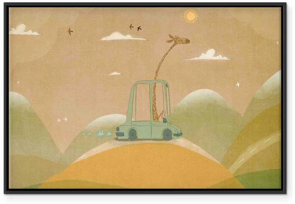 Artgeist Paveikslas - Dreamy Traveler - A Cheerful Giraffe Driving a Car on a Sunny Day