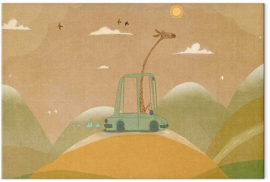 Artgeist Paveikslas - Dreamy Traveler - A Cheerful Giraffe Driving a Car on a Sunny Day