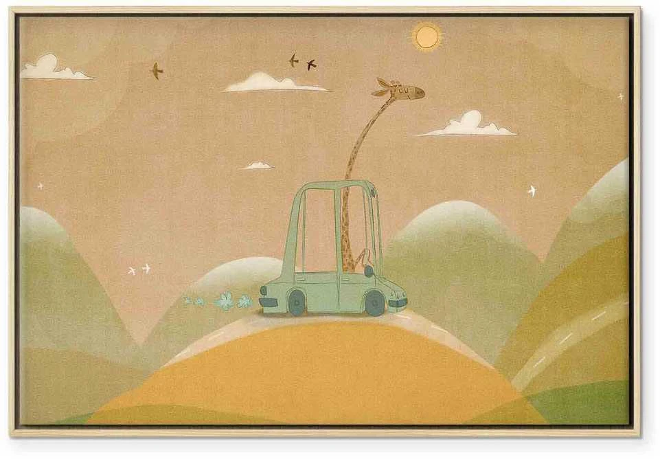 Artgeist Paveikslas - Dreamy Traveler - A Cheerful Giraffe Driving a Car on a Sunny Day