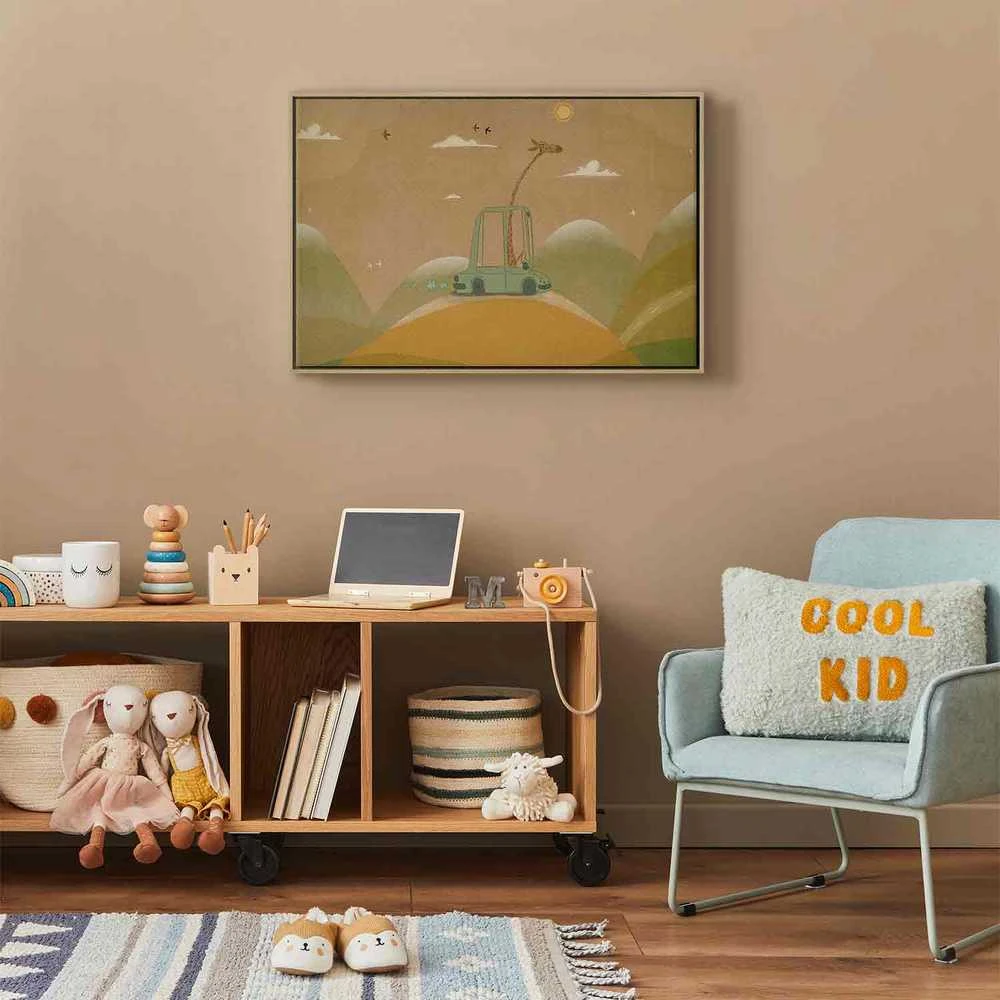 Artgeist Paveikslas - Dreamy Traveler - A Cheerful Giraffe Driving a Car on a Sunny Day